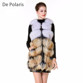 Real Fur Vest 2018 Fur Vest With Side Zipper Genuine Leather 75cm New Design Fox Fur Gilet for Ladies in Winter Warm